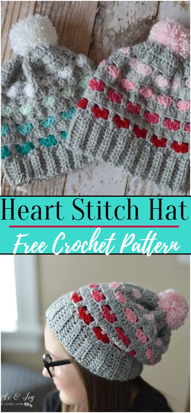 Crochet Heart Stitch Hat Pattern: