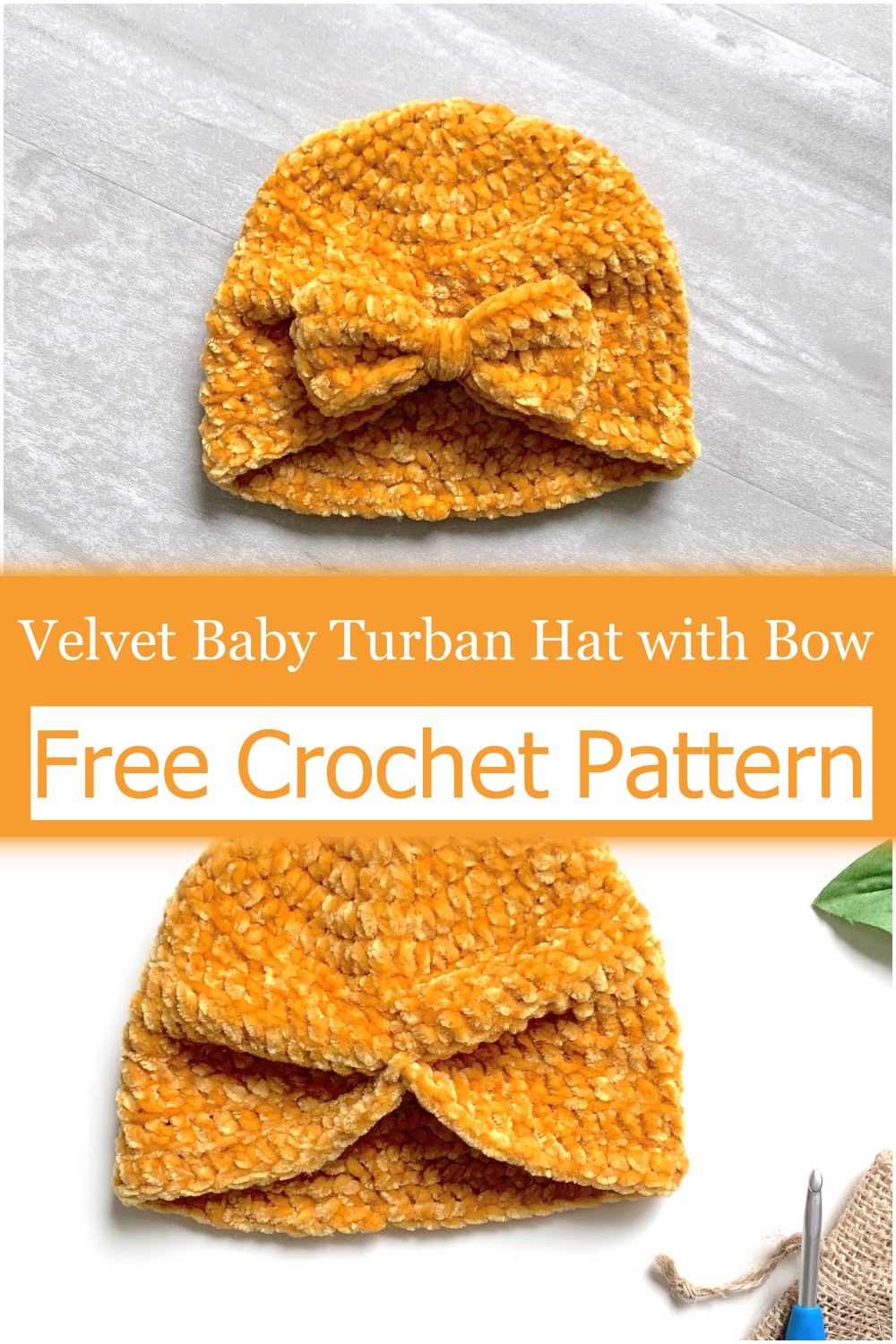 Crochet Velvet Baby Turban Hat with Bow