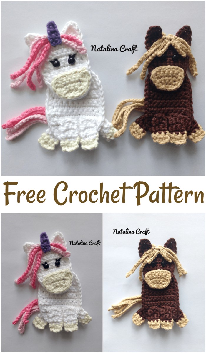 Free Crochet Pattern: Appliques Horse And Unicorn