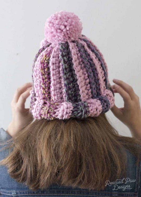 Pom Striped Crochet Hat Pattern