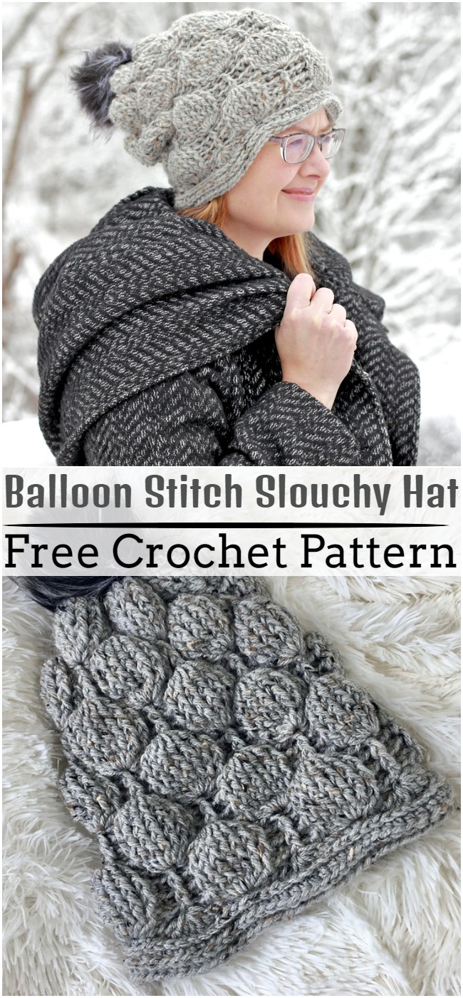 Crochet Balloon Stitch Slouchy Hat Pattern