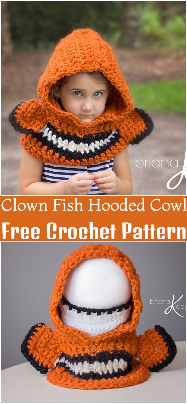 Crochet Clown Fish Hooded Cowl Pattern