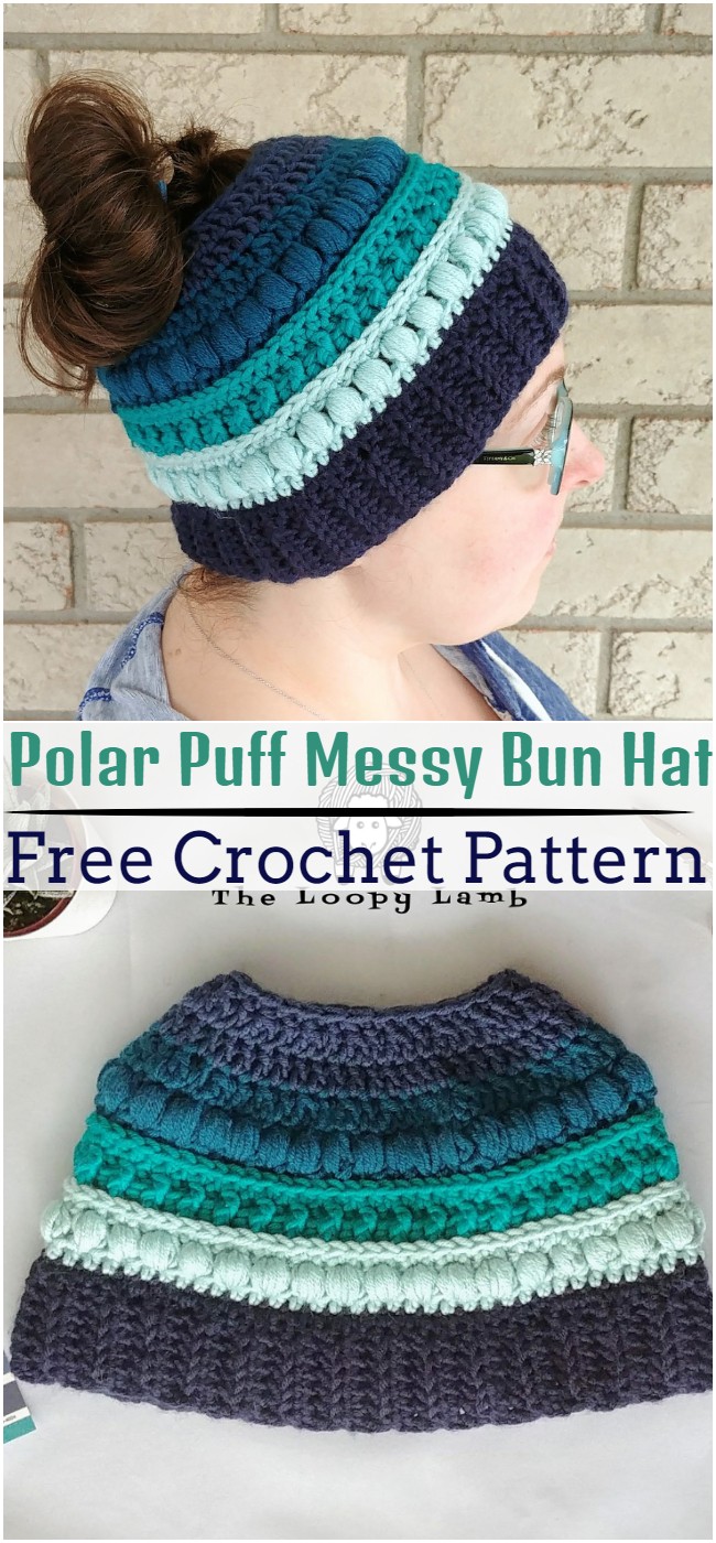 Crochet Polar Puff Messy Bun Hat Pattern
