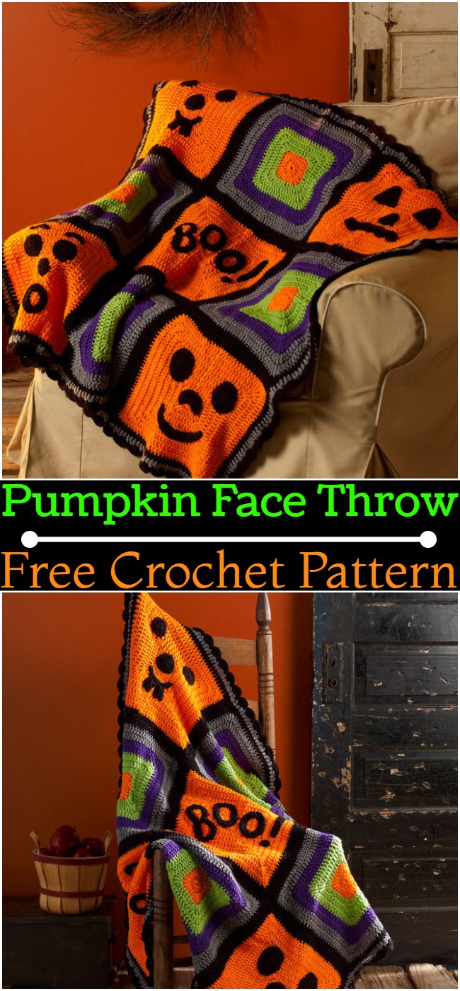 Pumpkin Face Throw Pattern