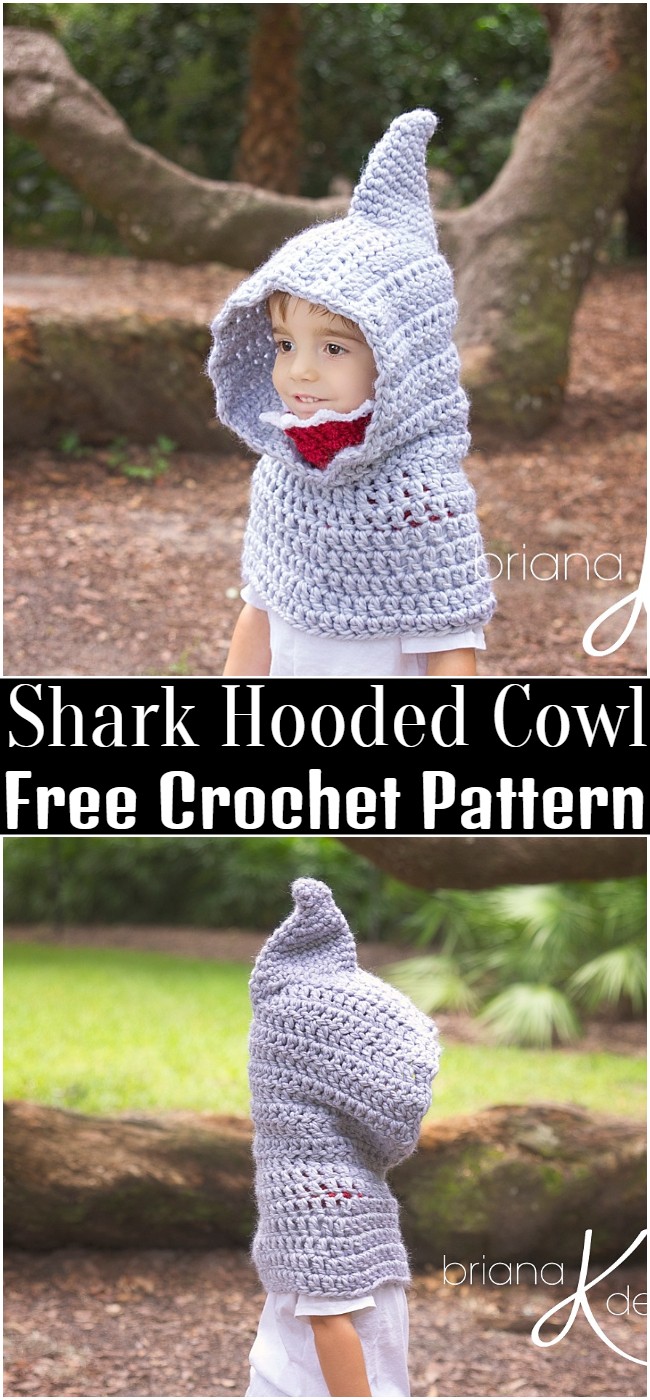 Crochet Shark Hooded Cowl Pattern