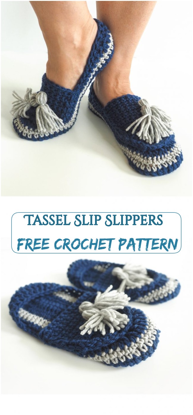 Crochet Tassel Slip Slippers Pattern