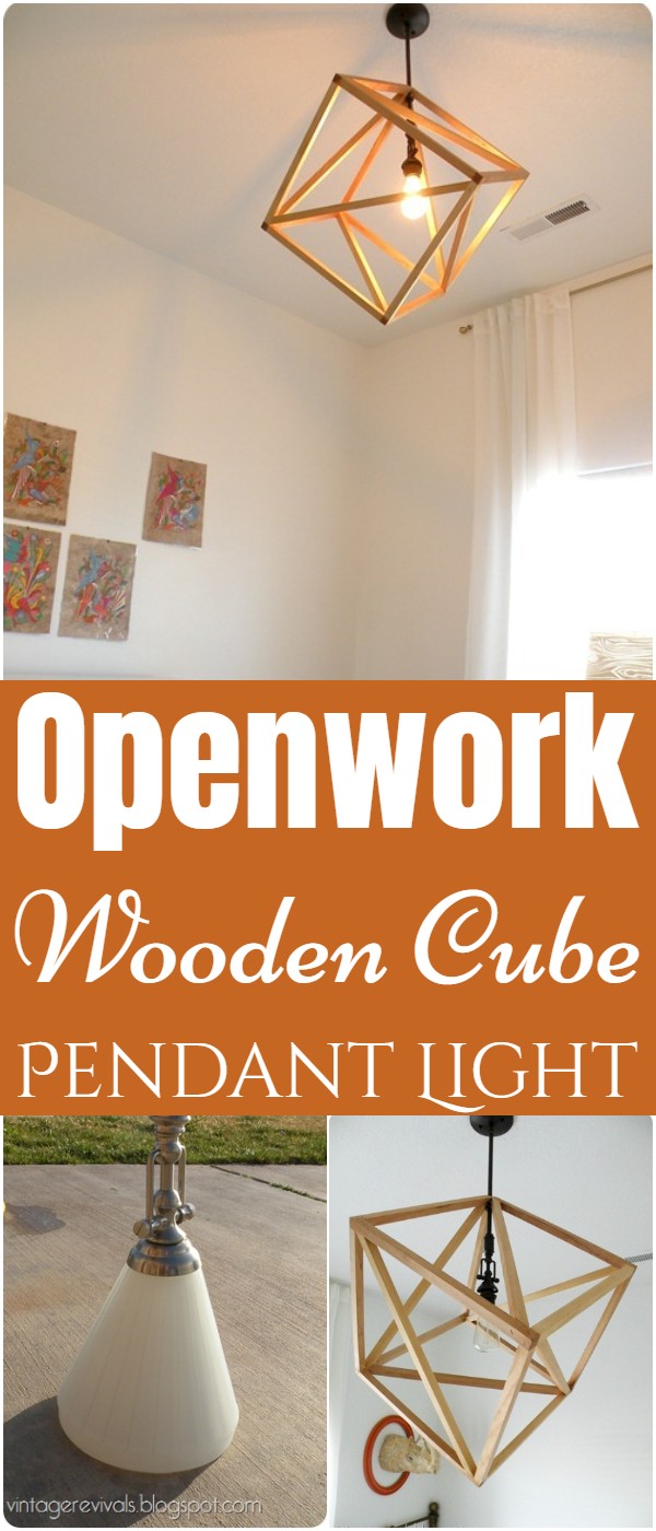 Openwork Wooden Cube Pendant Light