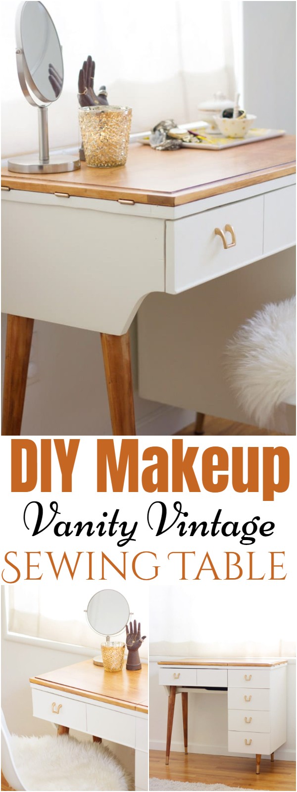 DIY Makeup Vanity Vintage Sewing Table