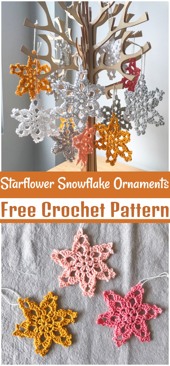 Free Crochet Starflower Snowflake Ornaments Pattern