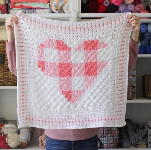 Crochet Gingham Heart Blanket
