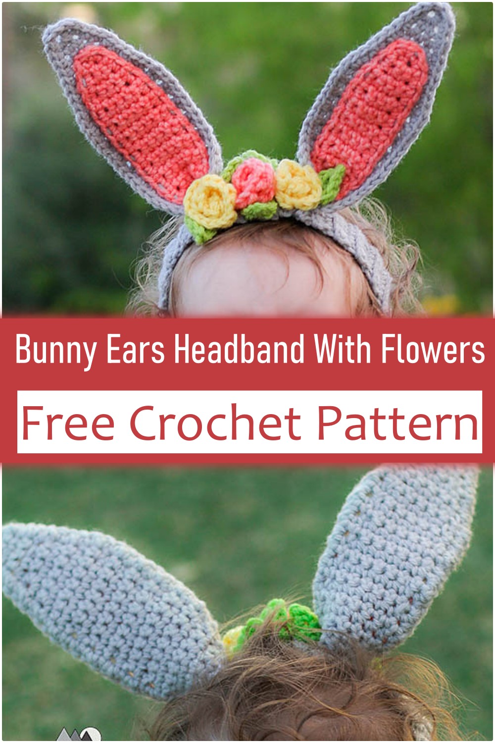 Crochet Bunny Ears Headband With Flowers