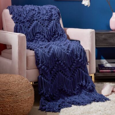 Crochet Bobble And Fringe Blanket Pattern