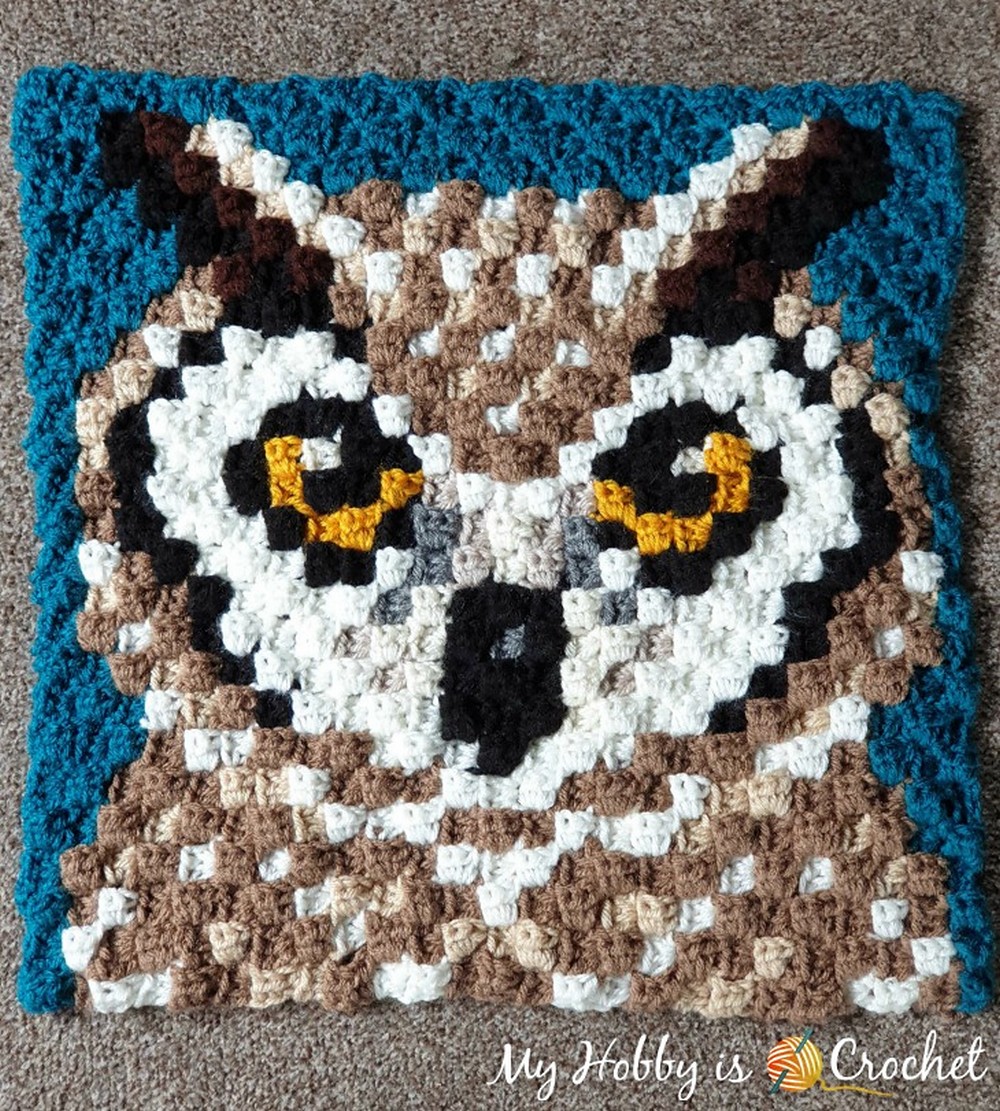 C2C Crochet Owl Square Pattern