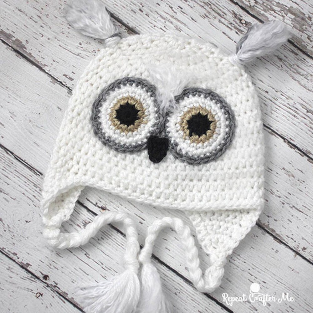 Snowy Crochet Owl Hat