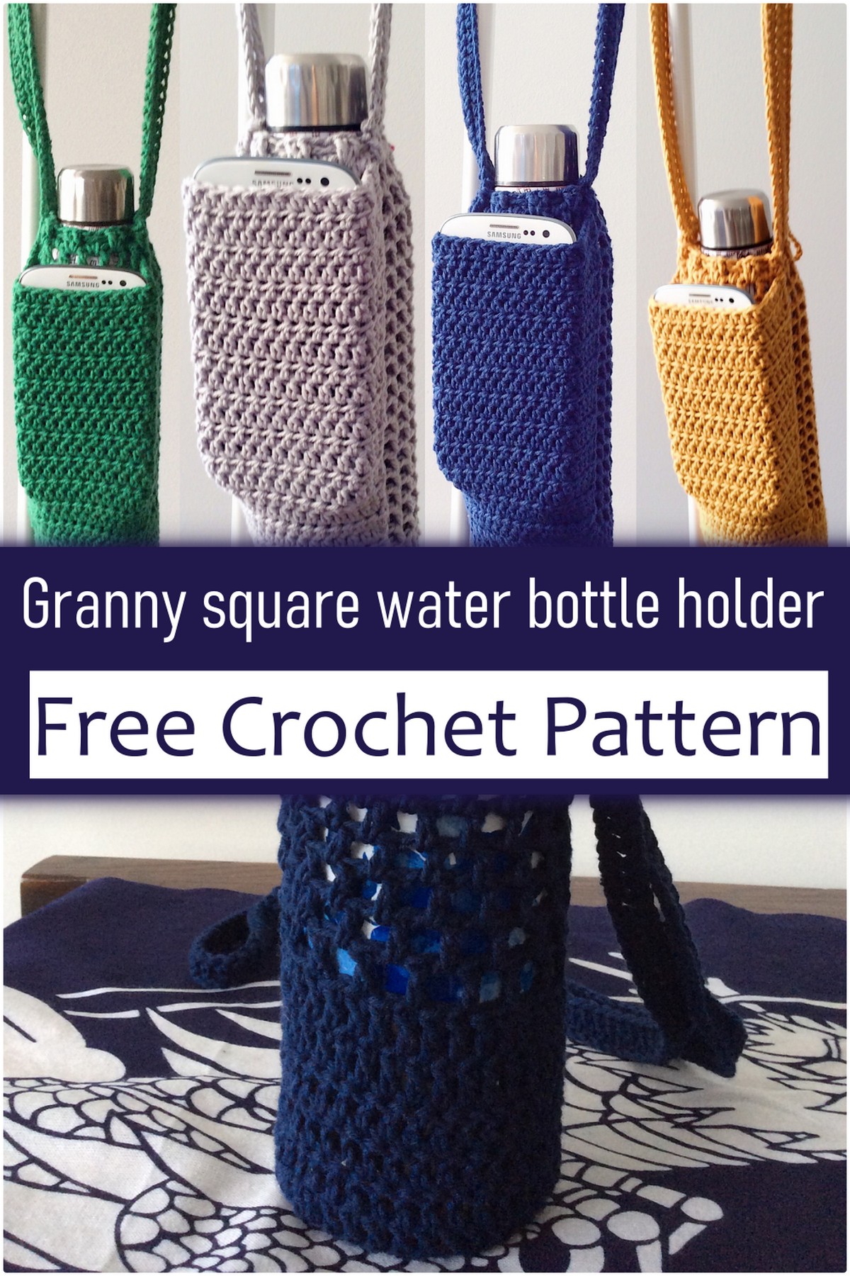 Granny square water bottle holder