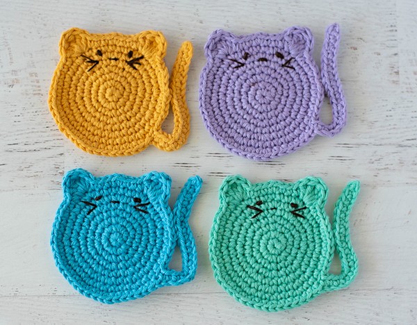 Crochet Cat Coasters Free Pattern