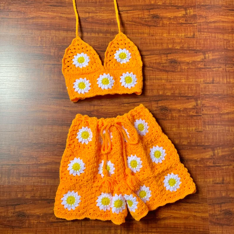 Crochet Flower Shorts Set