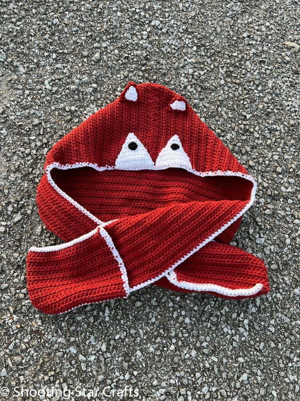 Crochet Fox Hooded Pocket Scarf