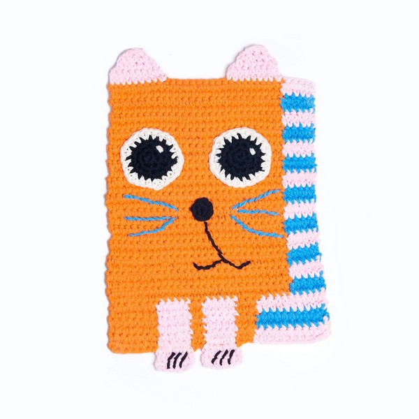 Free Crochet Cream Cute Cat Dishcloth