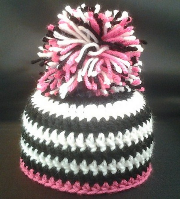 Pink Crochet Zebra Baby Beanie