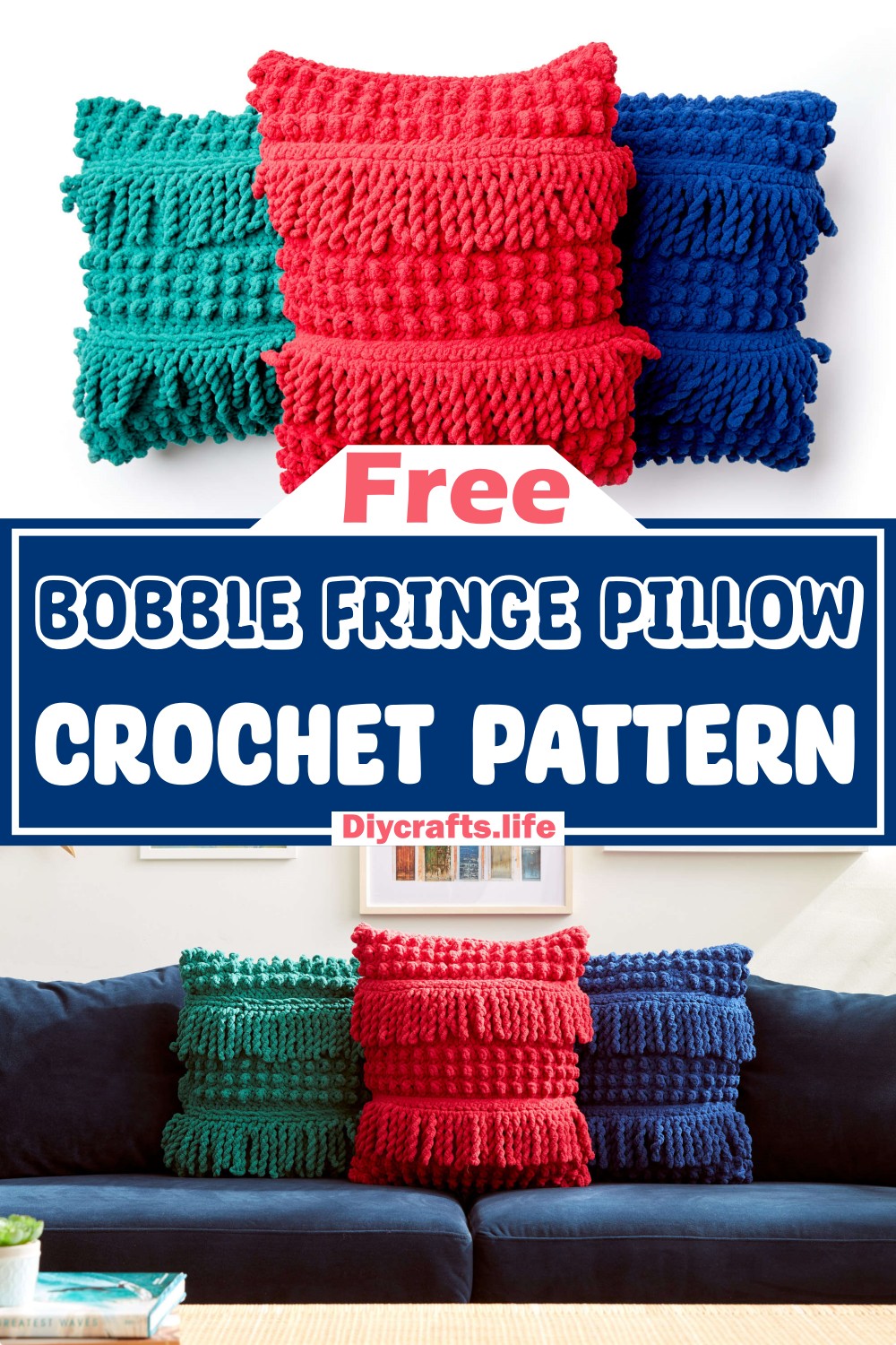 Bobble Fringe Crochet Pillow