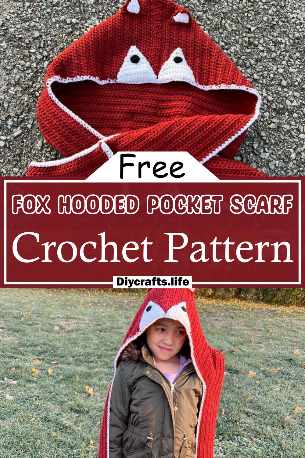 Crochet Fox Hooded Pocket Scarf