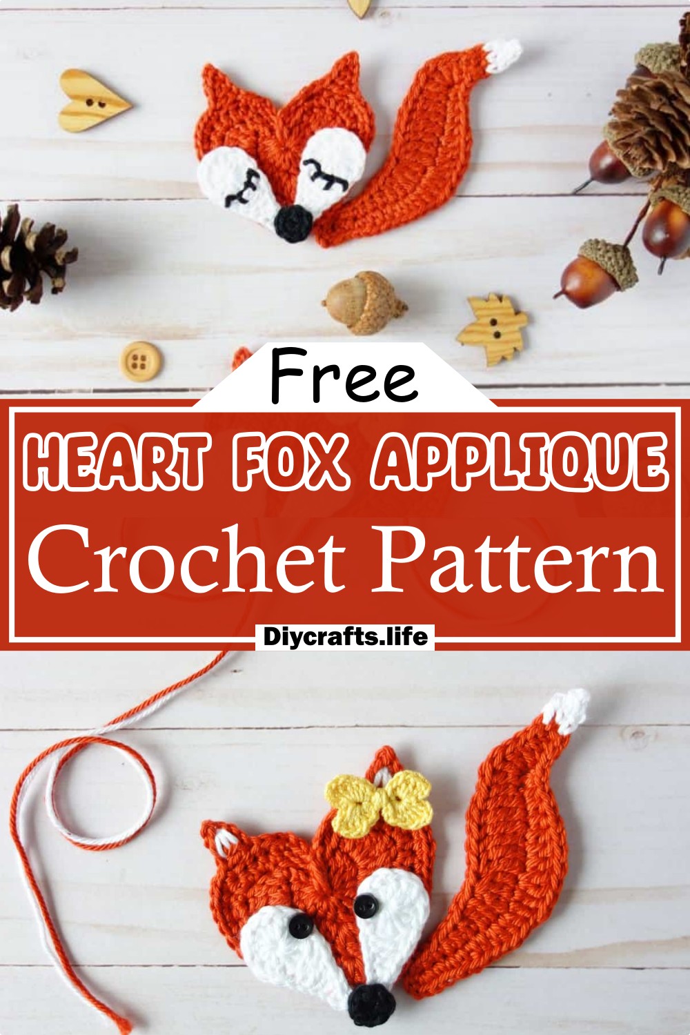 Free Crochet Heart Fox Applique Pattern