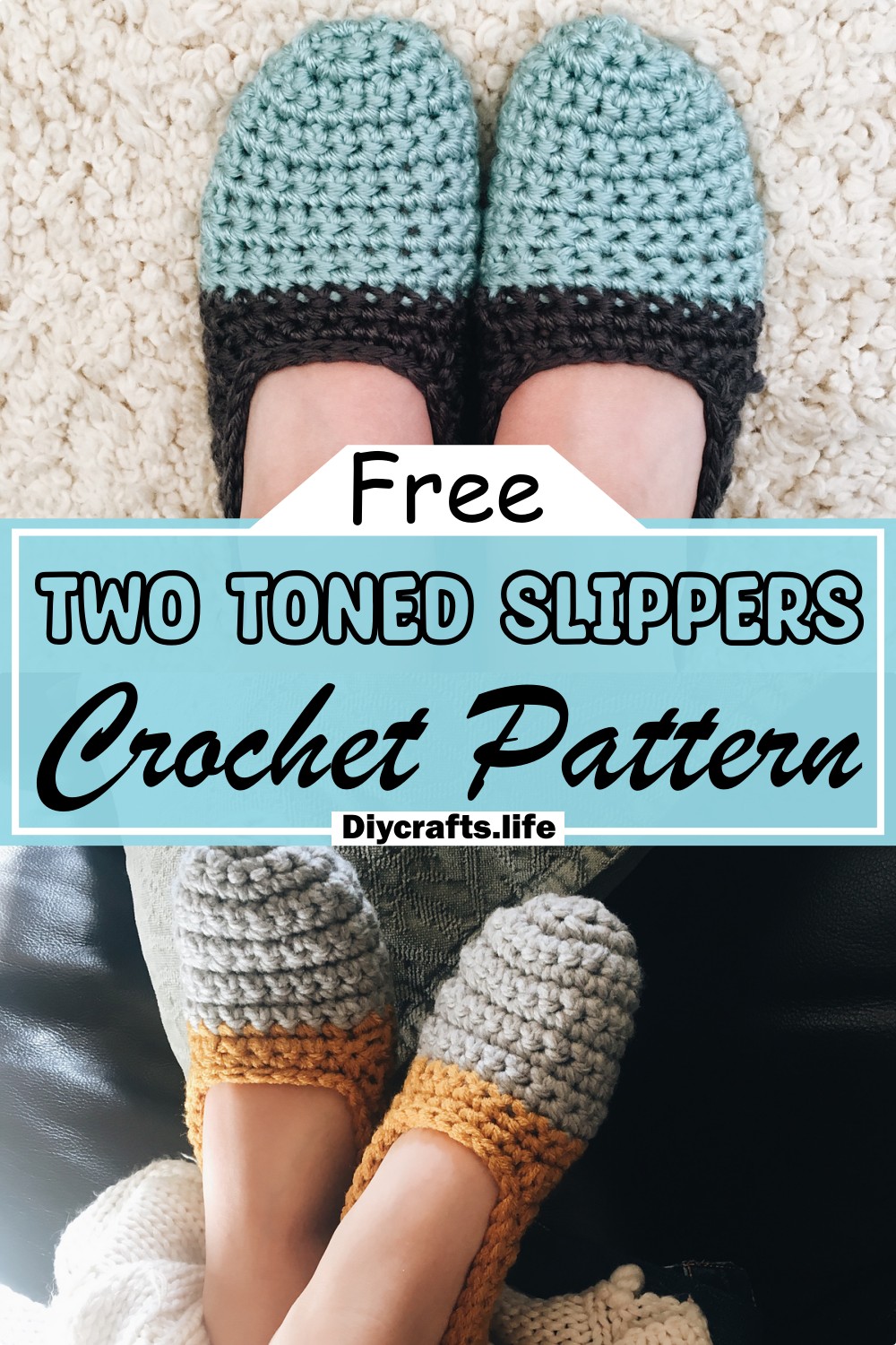 Free Crochet Two Toned Slippers Pattern