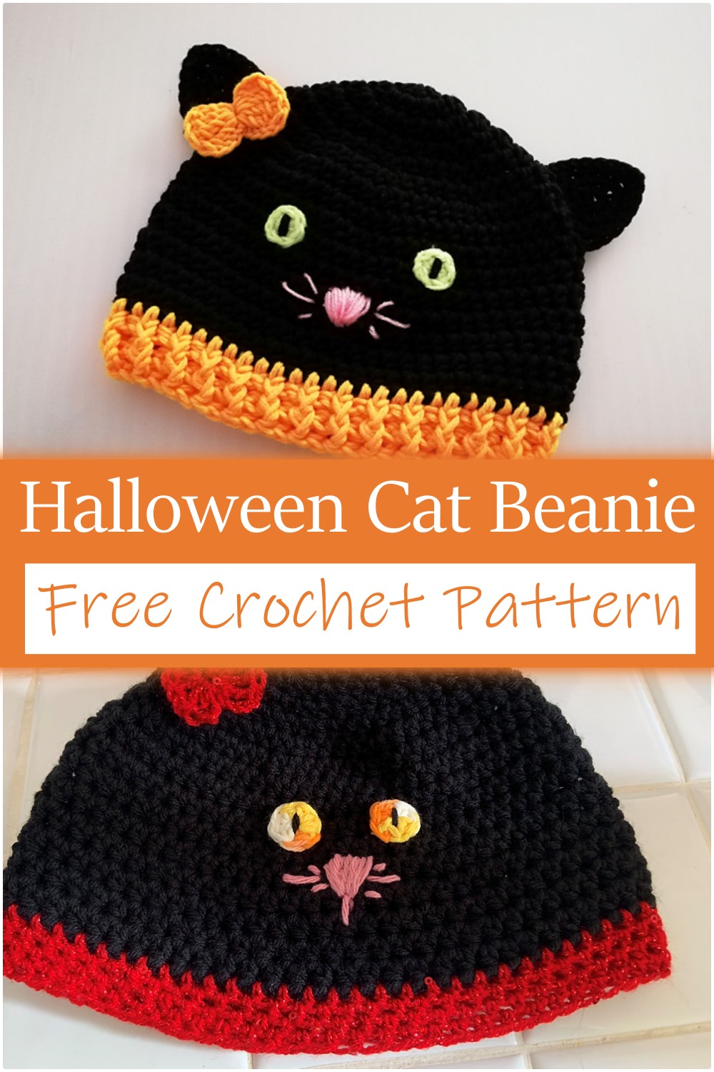 Halloween Crochet Cat Beanie Idea