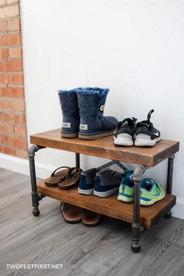 Industrial Shoe Rack With Pipe And Wood