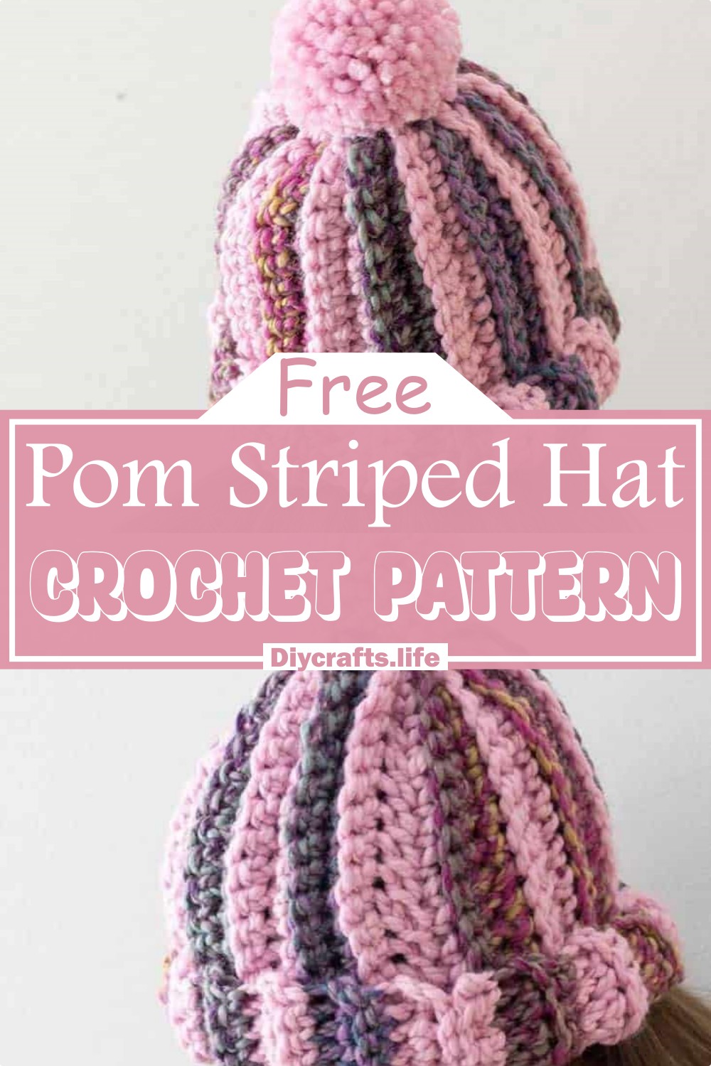 Pom Striped Free Crochet Hat Pattern