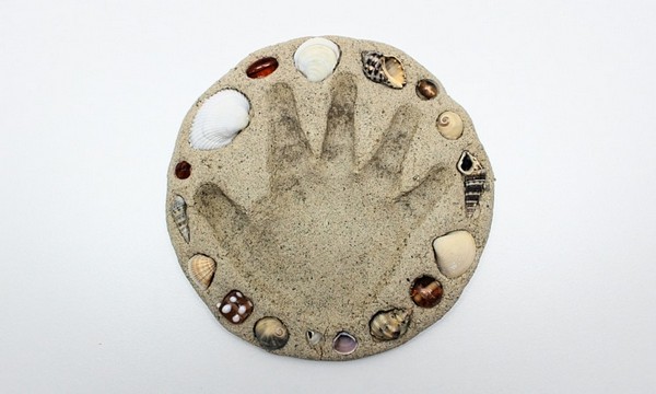 Sand Clay Handprint Keepsake With Seashells