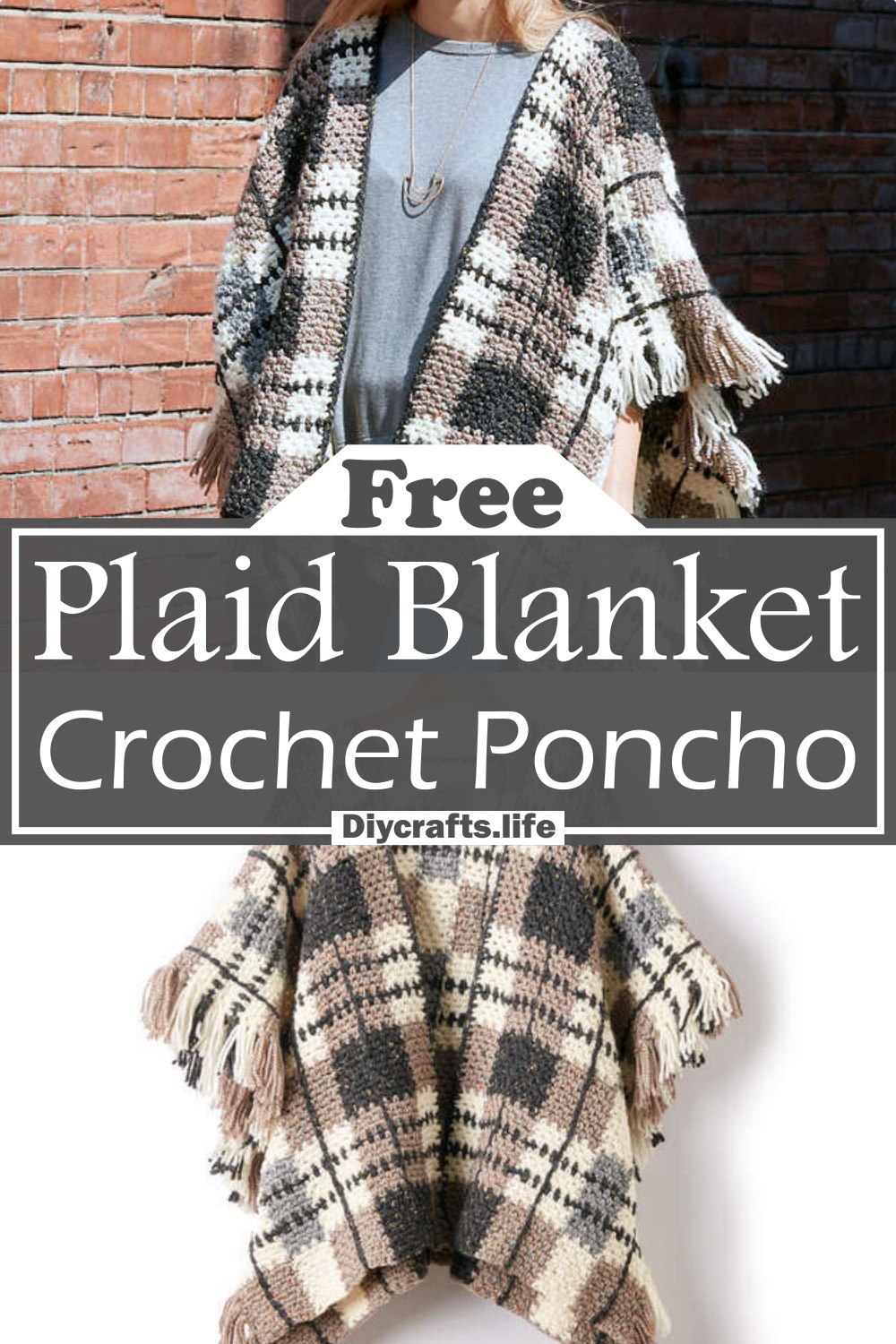 Crochet Plaid Blanket Poncho