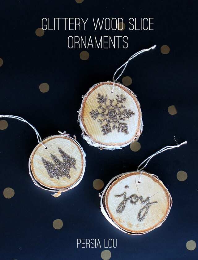 DIY Glittery Wood Slice Ornaments