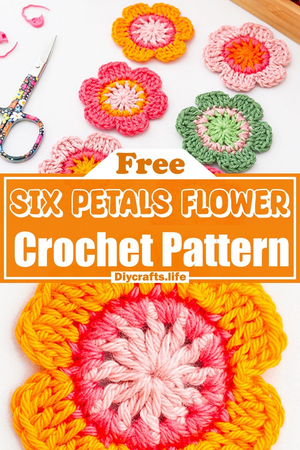 Free Crochet 6 Petals Flower Pattern