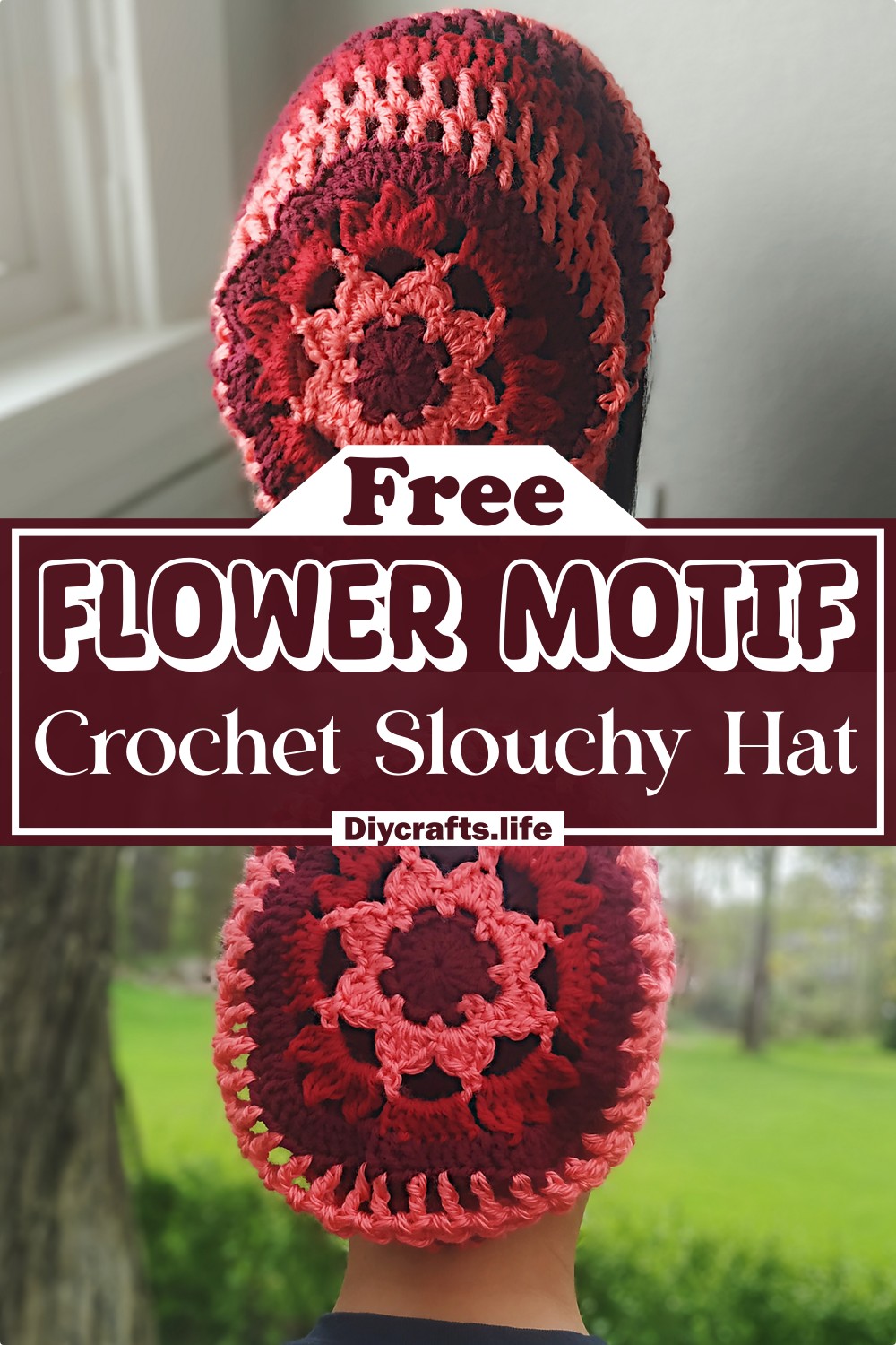 Free Crochet Flower Motif Slouchy Hat Pattern