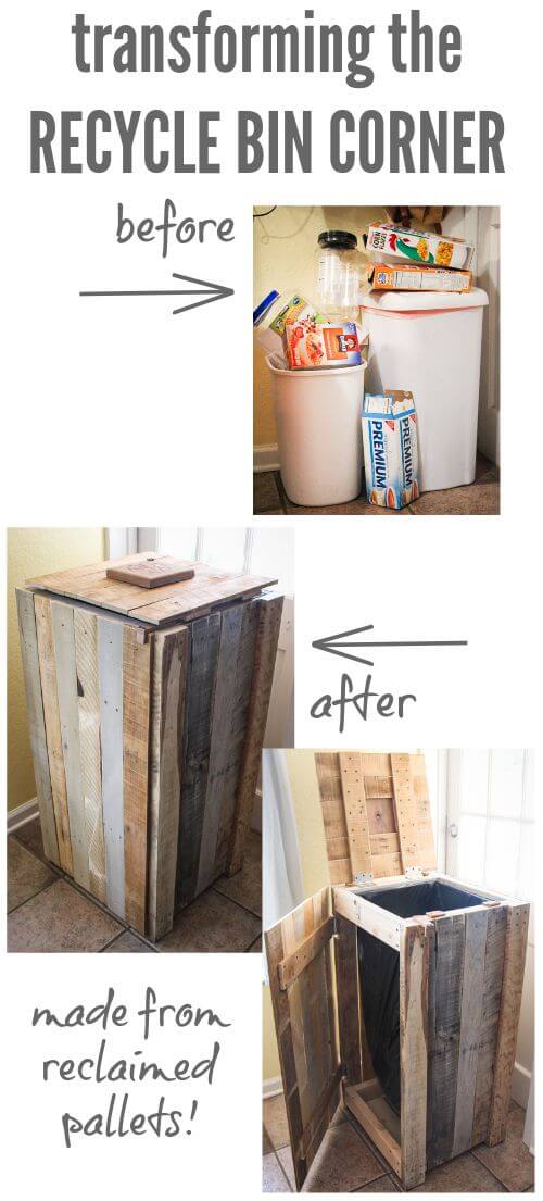 Salvaged pallet wood trash can