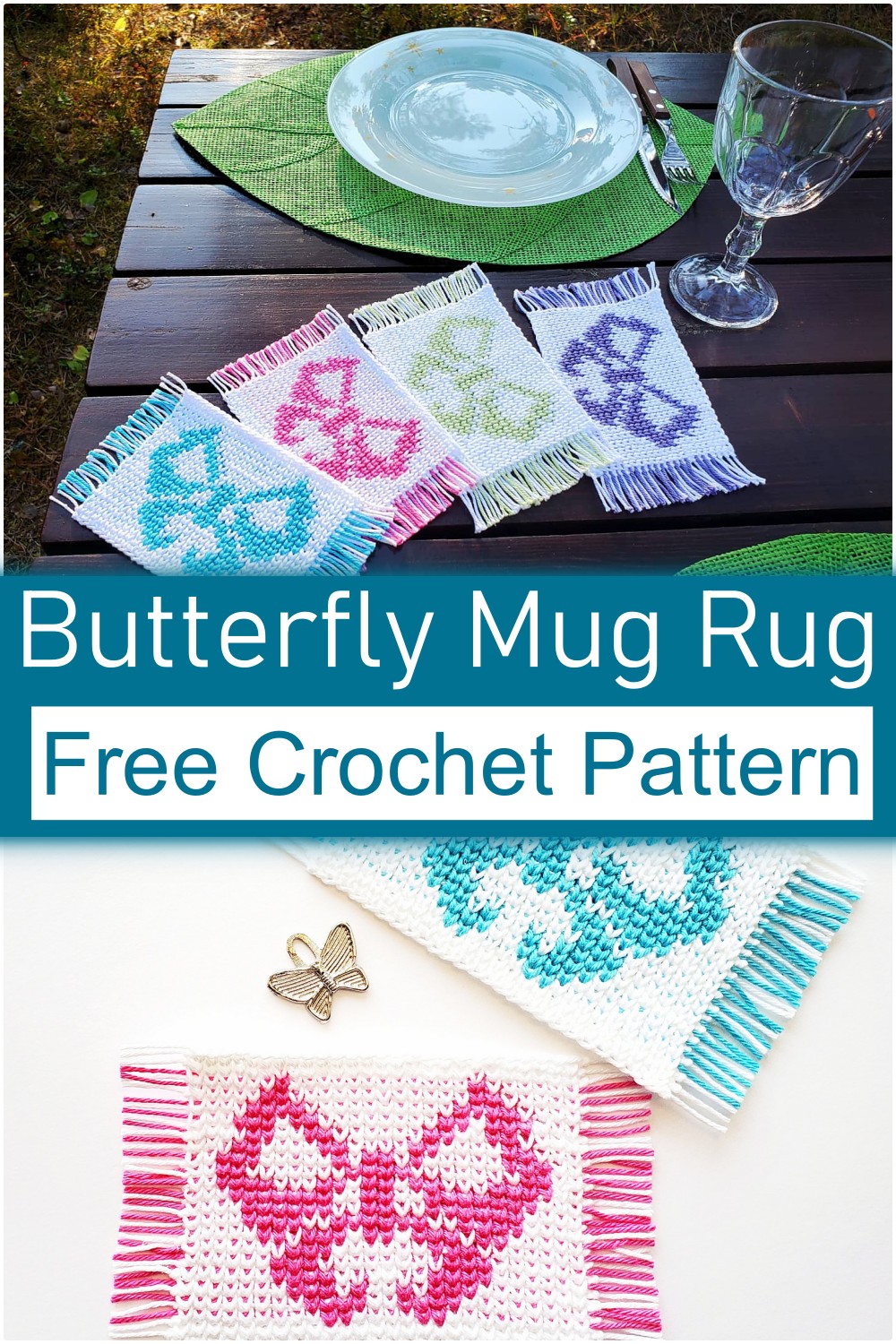 Crochet Mug Rug Pattern With Butterfly Design