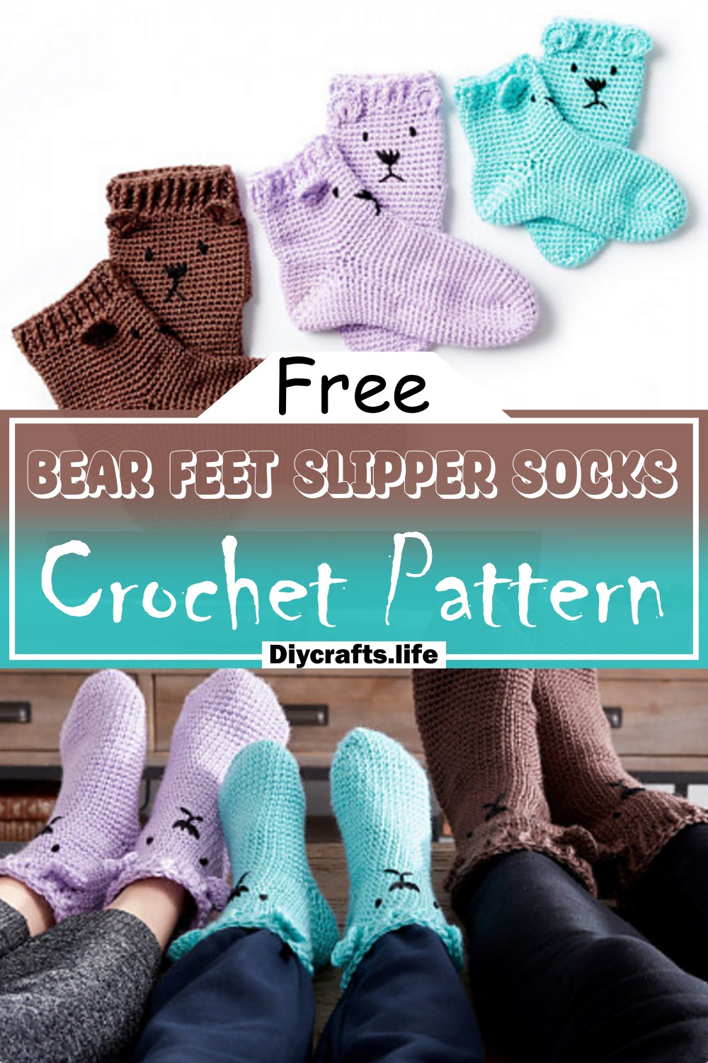 Crochet Bear Feet Slipper Socks Pattern