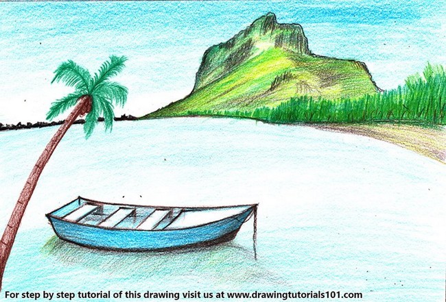 How To Draw A Boat In Water Scenery