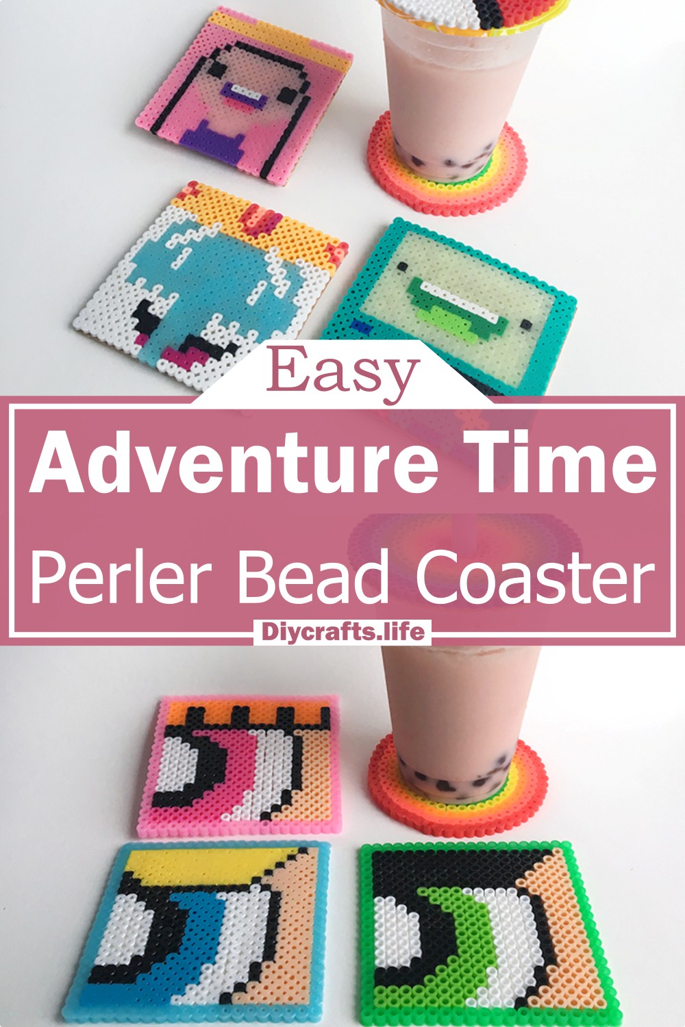 Adventure Time Perler Bead Coaster