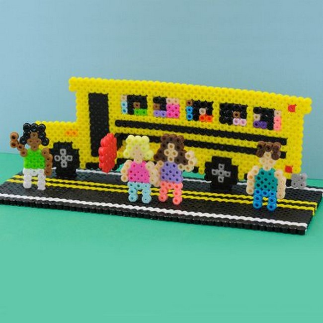 School Bus with Students Perler Beads