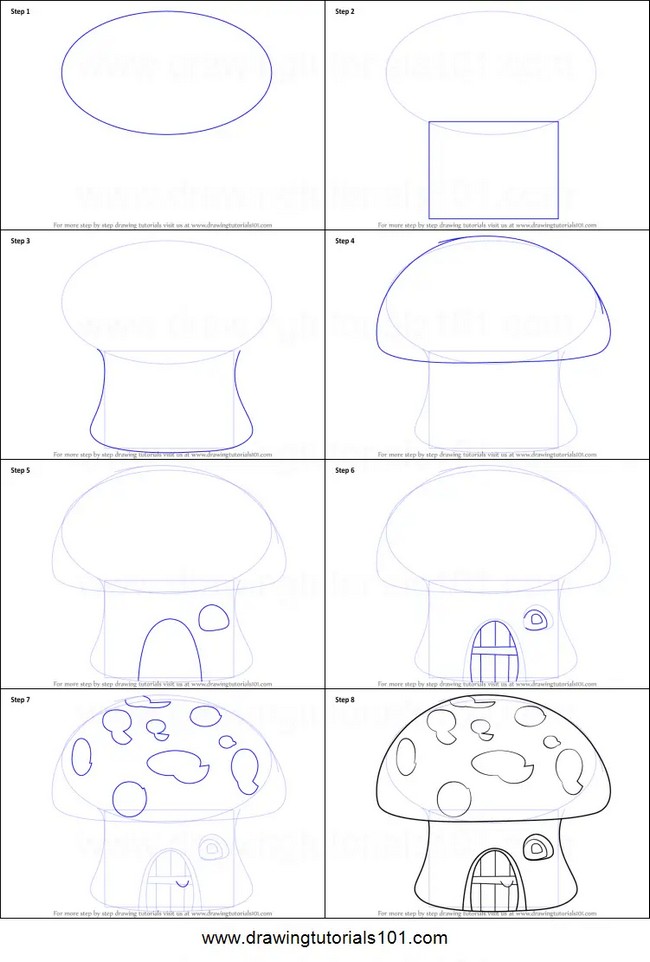 Easy Mushroom House Drawing