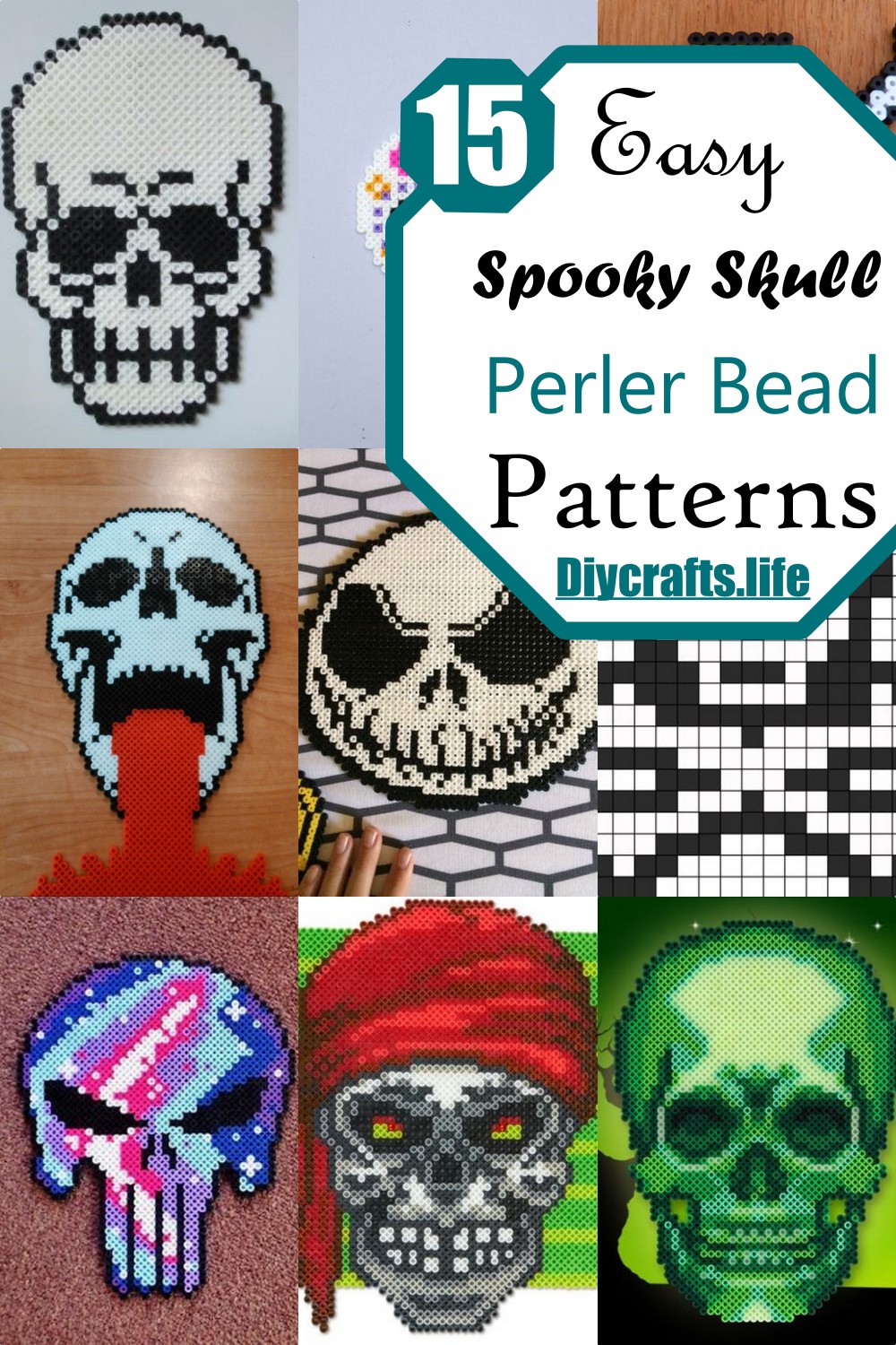 Easy Spooky Skull Perler Beads Patterns 1