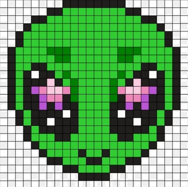 Green Alien Emoji Perler Beads