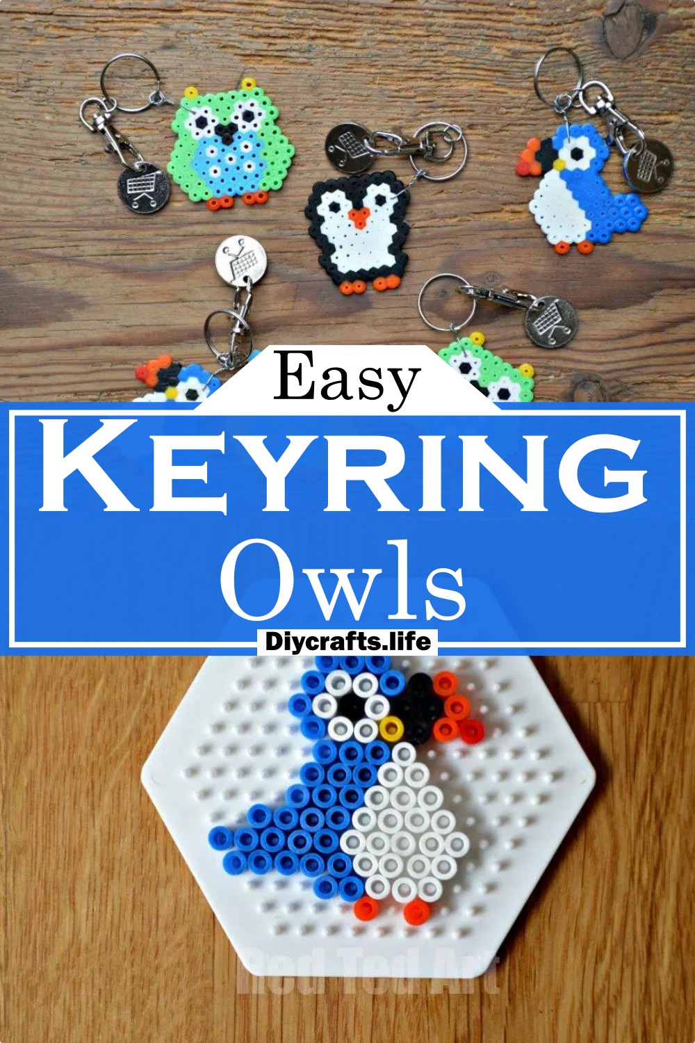 Owls Keyring On Hexagon Perler Bead Board