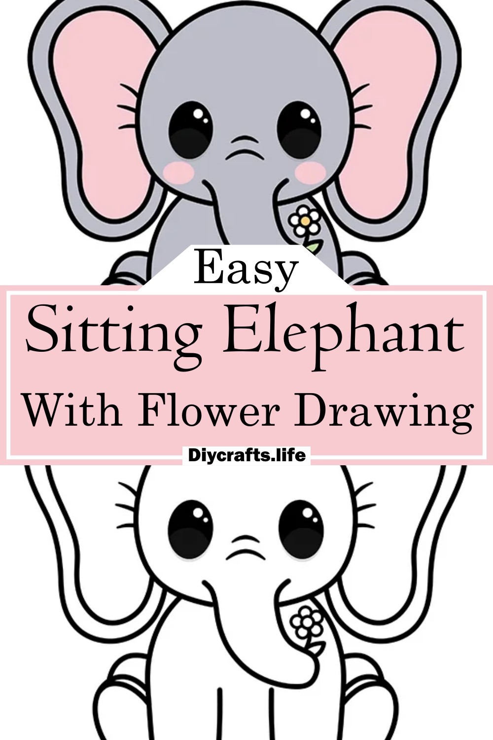 Sitting Elephant With Flower Drawing