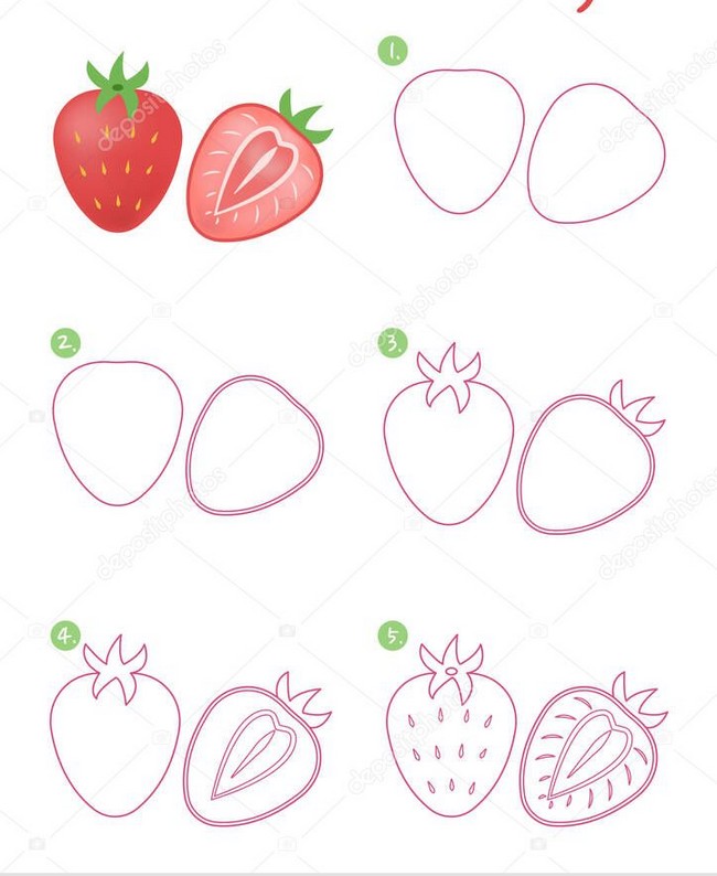 Sliced Strawberry Drawing