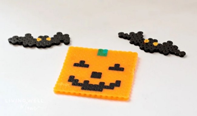 Square Pumpkin with Bats Perler Beads