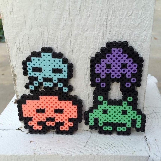 Pastel Space Invaders Perler Beads